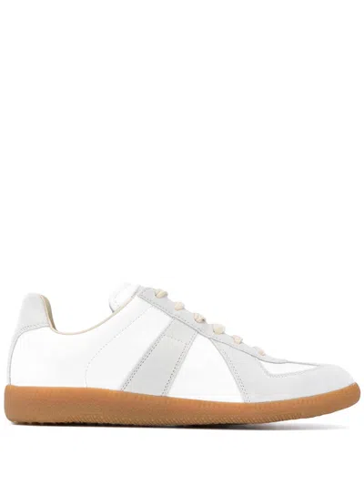 Maison Margiela Low-top Leather Sneakers With Contrasting Details In White