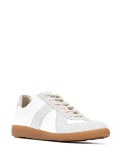 Maison Margiela Low-top Leather Sneakers With Contrasting Details In White