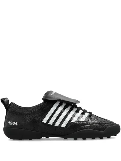 Dsquared2 Cracked Leather Lace-up Soccer Sneakers In Black