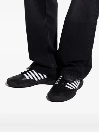 Dsquared2 Cracked Leather Lace-up Soccer Sneakers In Black