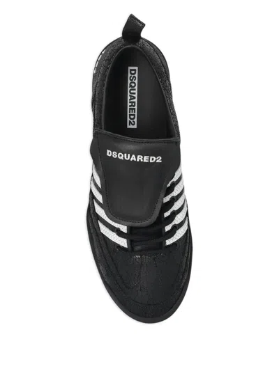 Dsquared2 Cracked Leather Lace-up Soccer Sneakers In Black