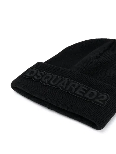 Dsquared2 Dsquared Black Wool Beanie Hat In Black