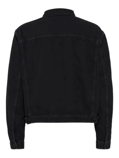 Dsquared2 Versized Denim Jacket With Leather Pocket In Black