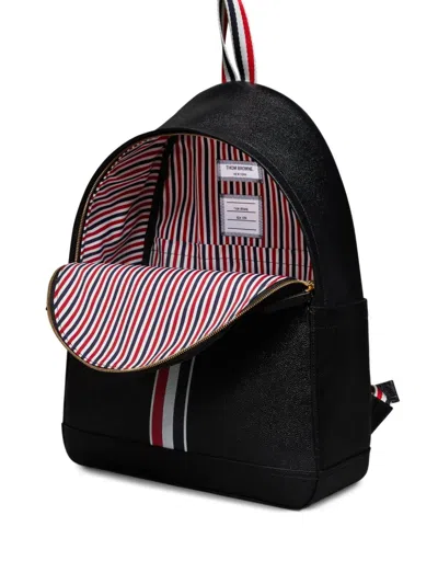 Thom Browne Rwb Stripe Pebbled Leather Backpack In Black