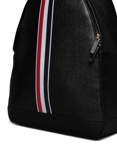 Thom Browne Rwb Stripe Pebbled Leather Backpack In Black