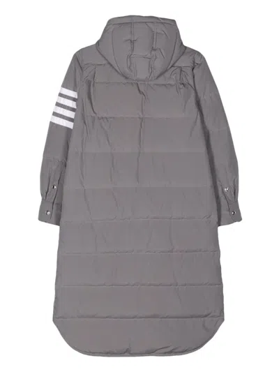 Thom Browne Grey Side-stripe-detail Padded Coat In Gray
