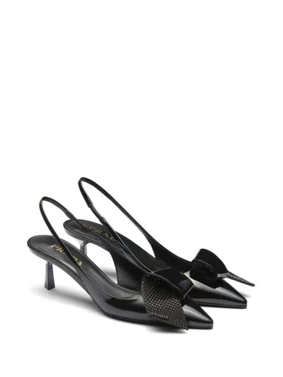 Prada 55mm Crystal Embellished Slingback Pumps In Black
