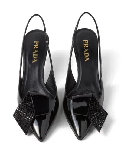 Prada 55mm Crystal Embellished Slingback Pumps In Black