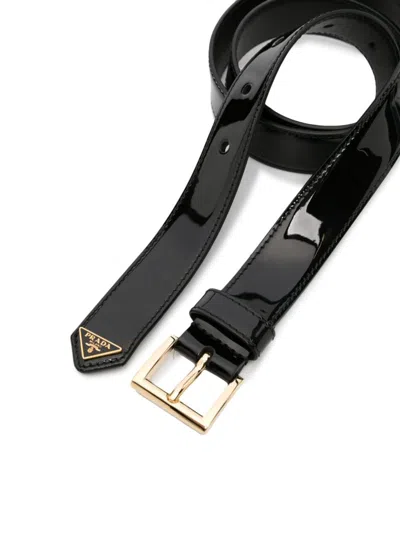Prada Black Logo Plaque Belt In Black