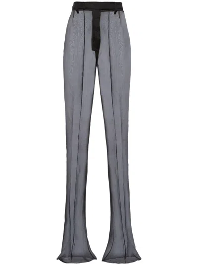 Prada Black Semi-sheer Flared Trousers In Gray