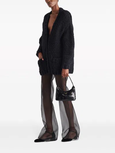 Prada Black Semi-sheer Flared Trousers In Gray