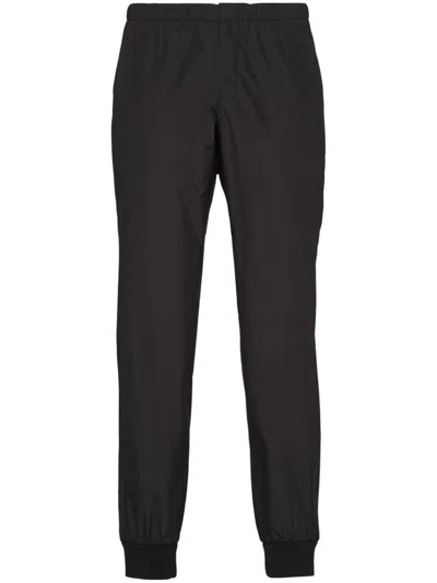 Prada Triangle-logo Silk-blend Track Pants In Black