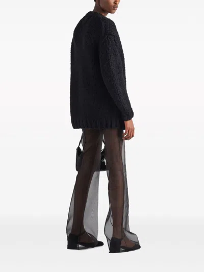 Prada Black Semi-sheer Flared Trousers In Gray