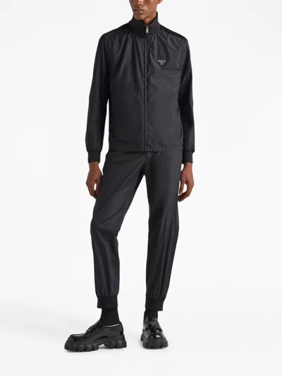 Prada Triangle-logo Silk-blend Track Pants In Black