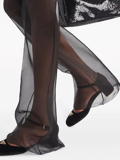 Prada Black Semi-sheer Flared Trousers In Gray