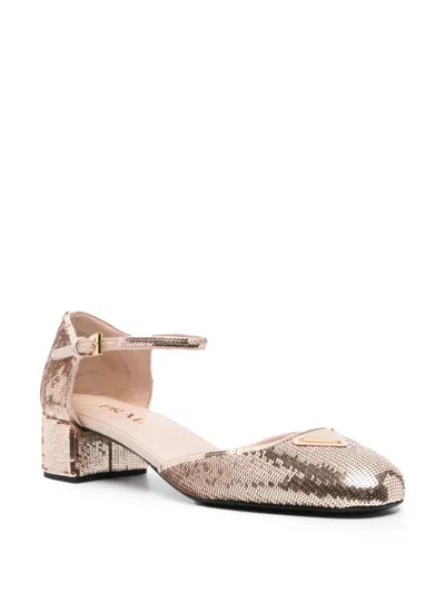 Prada Pink Sequined Pumps In Pink
