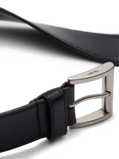 Prada Womens Black Logo-engraved Smooth Leather Belt In Black