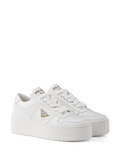 Prada Downtown Platform Leather Sneakers In White