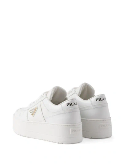 Prada Downtown Platform Leather Sneakers In White