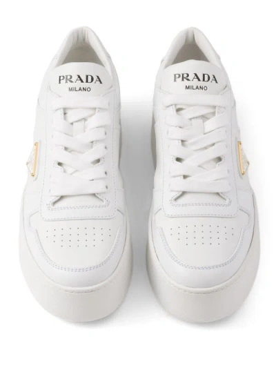 Prada Downtown Platform Leather Sneakers In White
