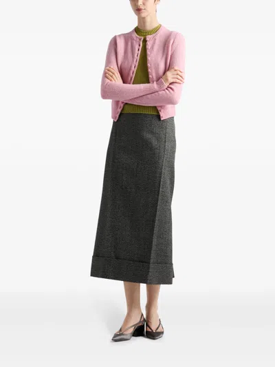 Prada Short Sleeve Cashmere Knit Top In Green