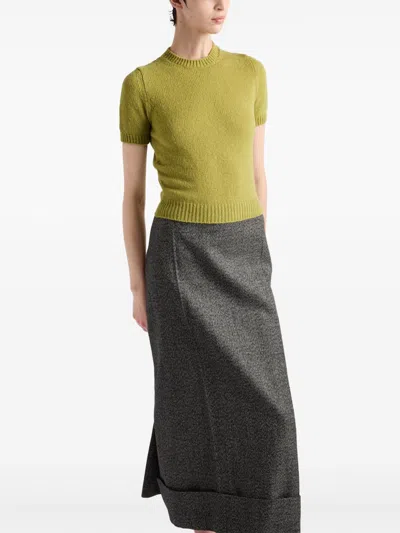 Prada Short Sleeve Cashmere Knit Top In Green