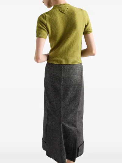 Prada Short Sleeve Cashmere Knit Top In Green