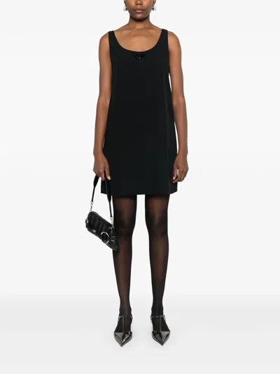 Prada Bow Detailing Crepe Mini Dress In Black