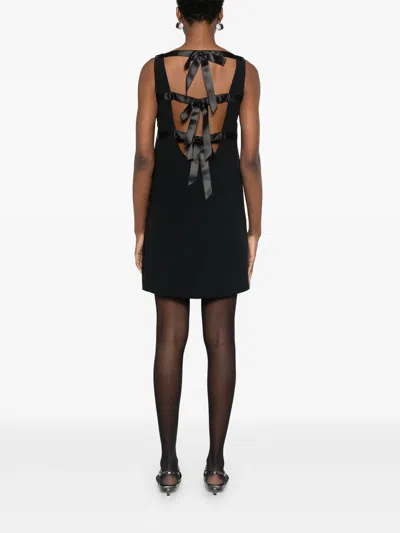 Prada Bow Detailing Crepe Mini Dress In Black
