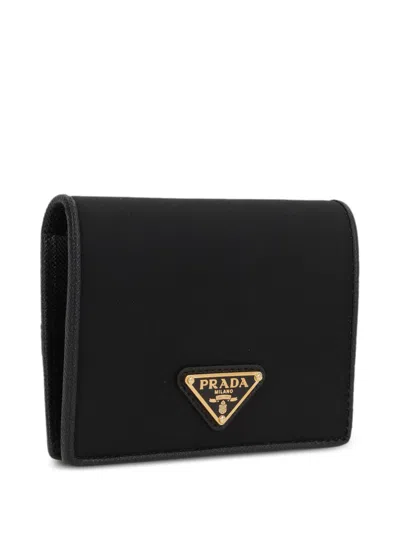 Prada Triangle Logo Bi Fold Wallet In Black
