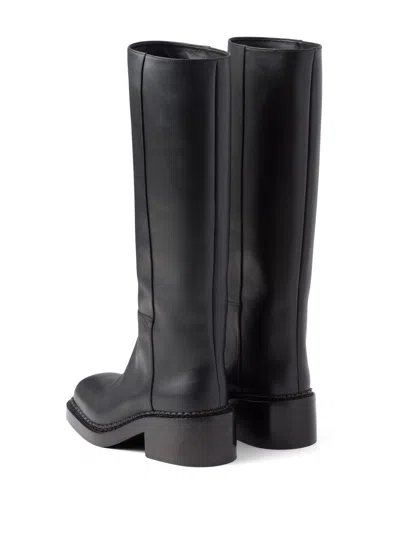 Prada Knee High 55mm Leather Boots In Black