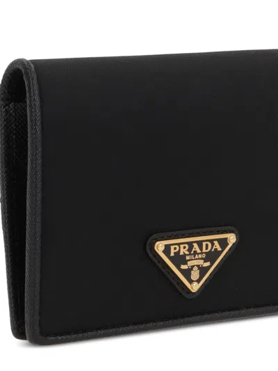 Prada Triangle Logo Bi Fold Wallet In Black