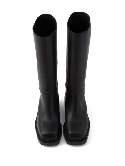 Prada Knee High 55mm Leather Boots In Black