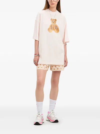 Palm Angels Soft Pink Monogram Shorts In Neutral