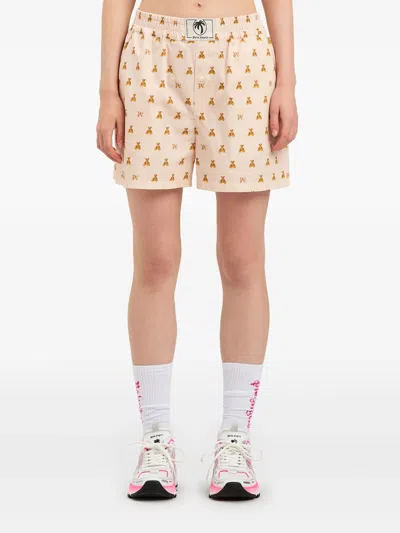 Palm Angels Soft Pink Monogram Shorts In Neutral