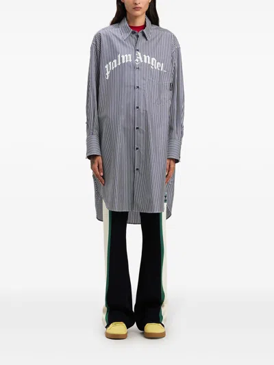 Palm Angels Striped Midi Dress In Blue