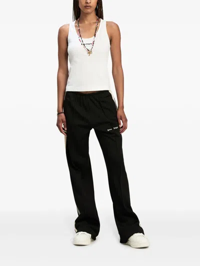 Palm Angels White Logo-embroidered Ribbed Tank Top In Neutral