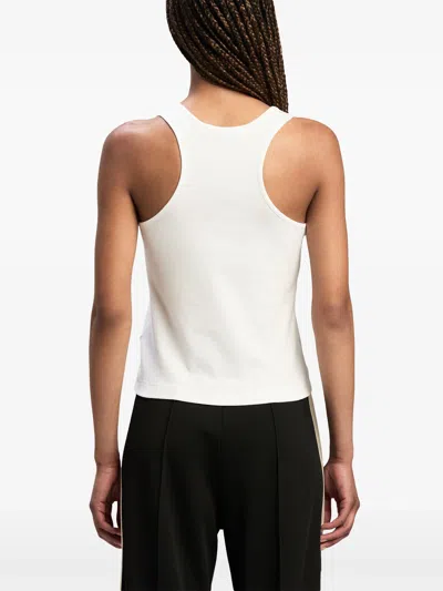 Palm Angels White Logo-embroidered Ribbed Tank Top In Neutral