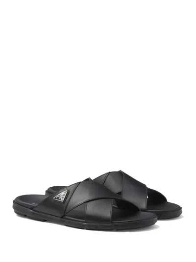 Prada Leather Sandals In Black