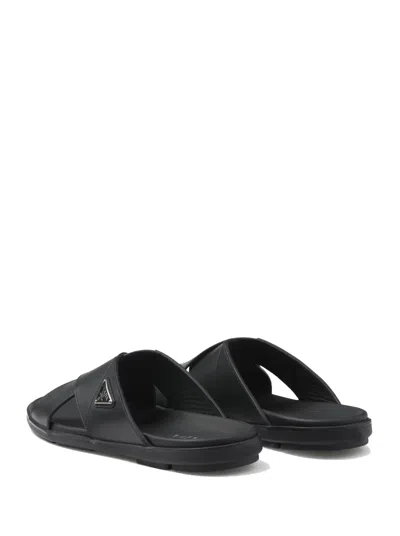 Prada Leather Sandals In Black