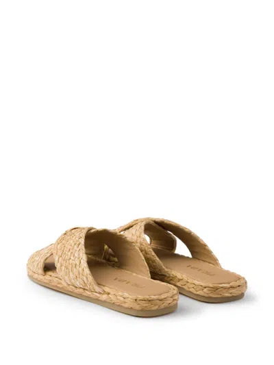 Prada Raffia Slides In Brown