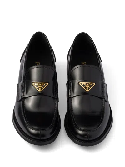 Prada Brushed Leather Loafers In Black