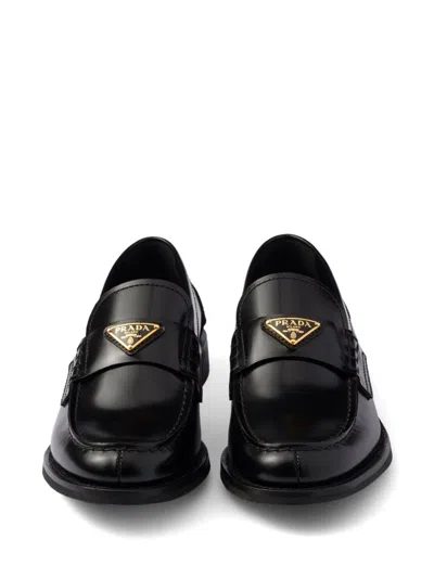 Prada Brushed Leather Loafers In Black