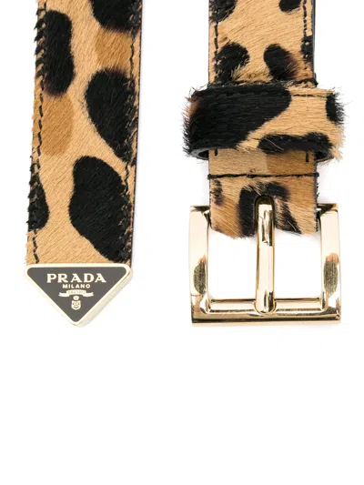 Prada Leopard-panel Belt In Animal Print