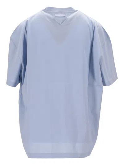 Prada Triangle Logo Oversized T-shirt In Blue