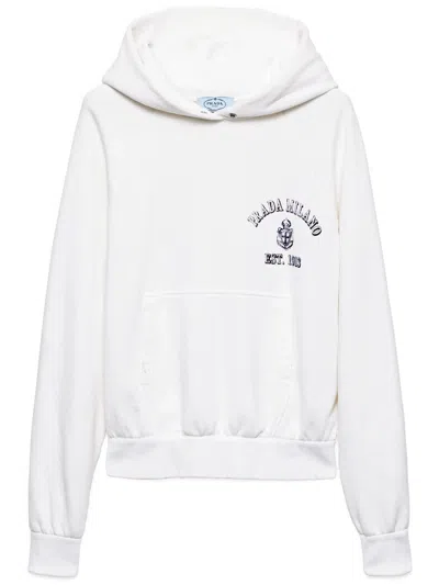 Prada Logo-embroidered Cotton Sweatshirt In White