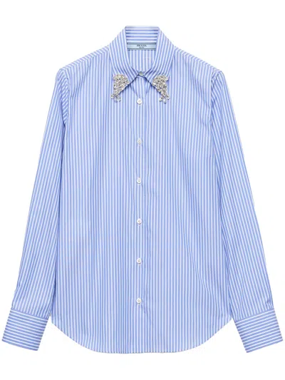 Prada Poplin Shirt With Rhinestone Detail In Blue