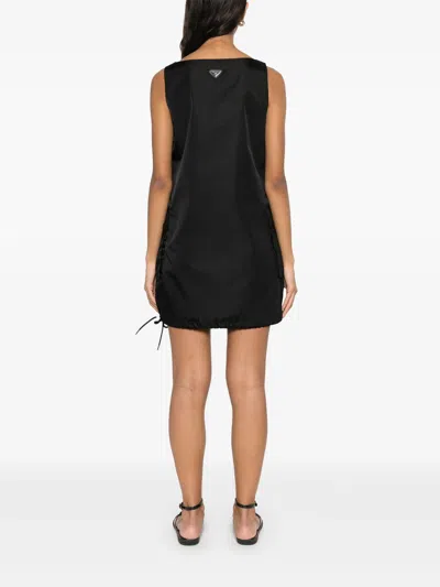 Prada Drawstring Hem Mini Dress In Black
