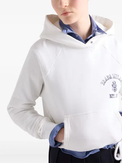Prada Logo-embroidered Cotton Sweatshirt In White