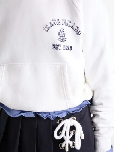 Prada Logo-embroidered Cotton Sweatshirt In White